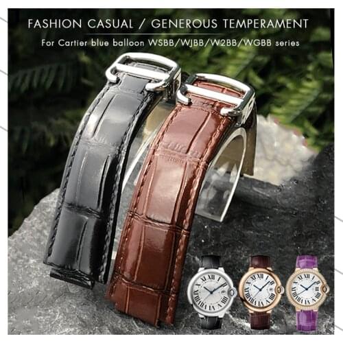 16mm 18mm 20mm 22mm Leather Watch Strap for Cartier Blue Balloon Watch Black Blue Brown Cowhide Folding Buckle Watch Bands