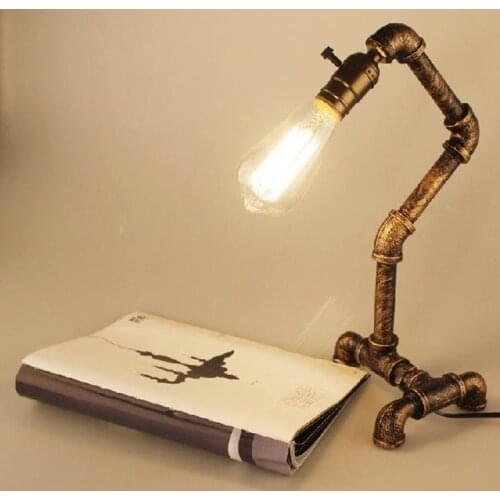 Retro Vintage Industrial Bar Cafe Edison Study Light Creative Iron Water Pipe Desk Lamp Bedroom Rusty Color
