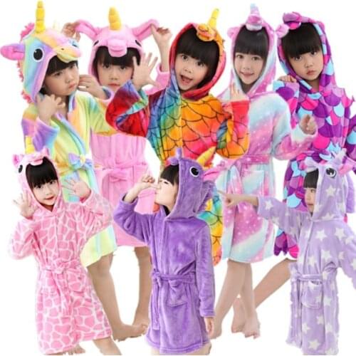 Christmas Unicorn Hooded Children Bathrobes Kids Star rainbow Bath Robe Animal For Boys Girls Pyjamas Nightgown Kids Sleepwear