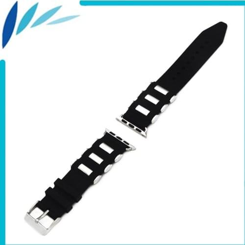 Silicone Rubber Watchband for iWatch Apple Watch / Sport / Edittion 38mm 42mm Strap Band Loop Wrist Belt Bracelet Black + Tool