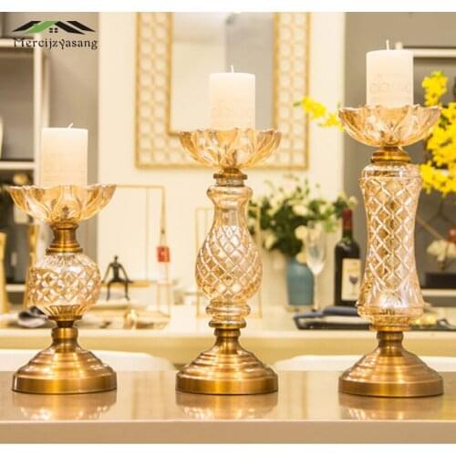 Nordic Candle Holder Table Crystal Candlestick Geometric Romantic Gold Candle Holders for Wedding/Dinner Decoration GZT116