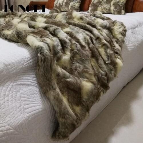TONGDI Plush Soft Warm Raschel Synthetic Rabbit Hair Throw Blanket Thick Luxury For Girl Gift Winter Couch Cover Bed Sofa