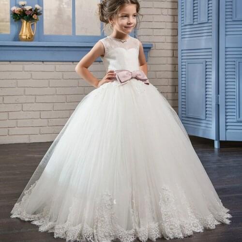 Princess Mesh Dress Lace Appliques Sleeveless Lace Up Open Back Floor Length Ruffle Gorgeous Tulle Ball Gowns 2-12