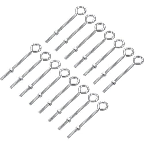 Uxcell M6x90mm Eye Hooks Screws Bolts Kit Carbon Steel Hanger Eyelet Hooks Screw 15 Pcs