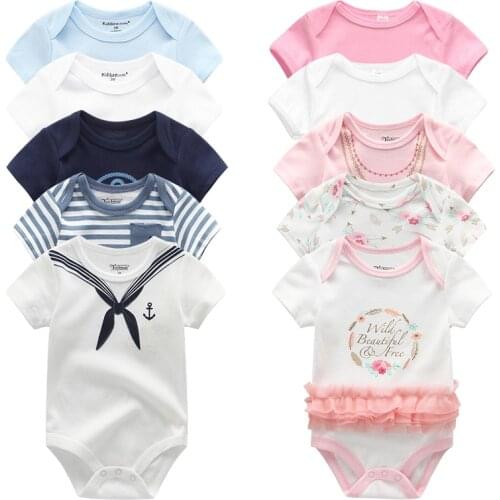 5PCS/LOT Unisex Top Quality Baby Rompers Short Sleeve Cottom O-Neck 0-12M Novel Newborn Boys&Girls Roupas de bebe Baby Clothes