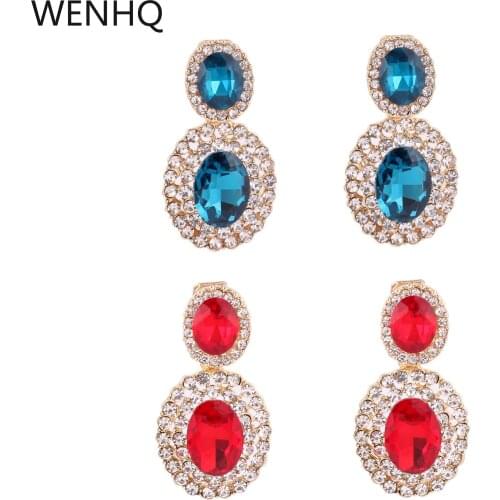 WENHQ Rhinestone Crystal Clip on Earrings No Pierced for Women Luxury Fashion Bridal Wedding Statement Cuff Earrings New Arrival