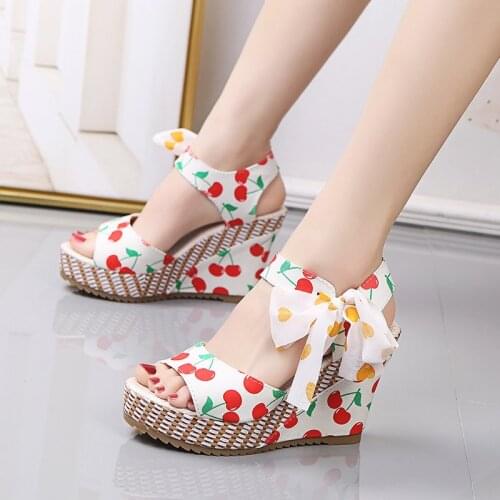 INS Hot Lace Leisure Women Wedges Heeled Women Shoes 2020 Summer Sandals Party Platform High Heels Shoes Woman