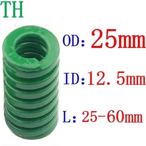 1Pcs Green heavy load Spiral Stamping Compression Die Spring Outer Diameter 25mm Inner Diameter 12.5mm Length 25-60mm
