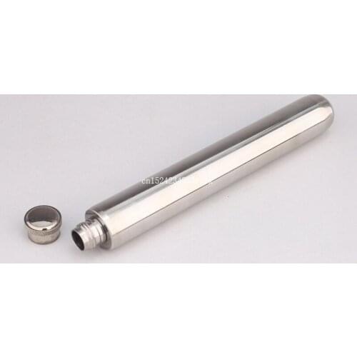 100pcs Stainless Steel Hip Flask Like Cigar Long Round Bottom Wine Bottles Mirror Polished Tube 1.5 OZ