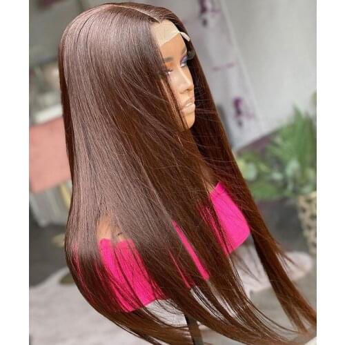 200Density Peruvian Silky Straight 13x6 Lace Front Human Hair Wigs with Natural Hairline Natural Brown 360 Lace Wigs Remy