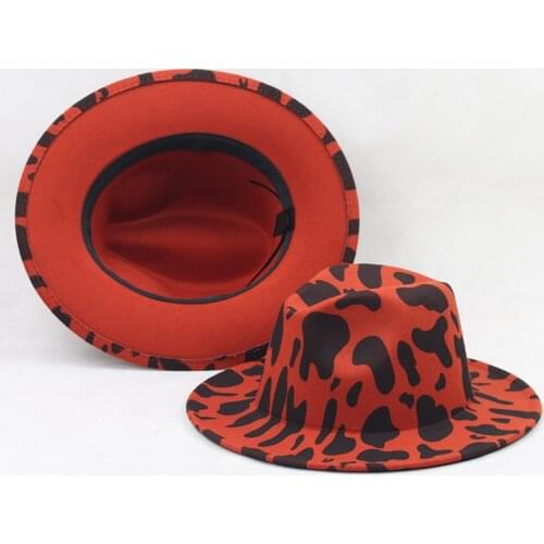 2021 New Black White Cow Print Wide Brim Fedora Hats for Women Party Festival Dress Men Jazz Cap Goth Top Vintage Wedding Hat