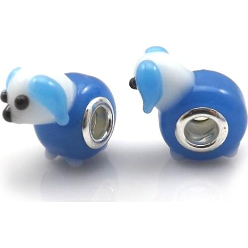 24pcs/lot Blue Dog Big Hole Charm Beads For Snake Chain Bracelet Animal Shape Beads