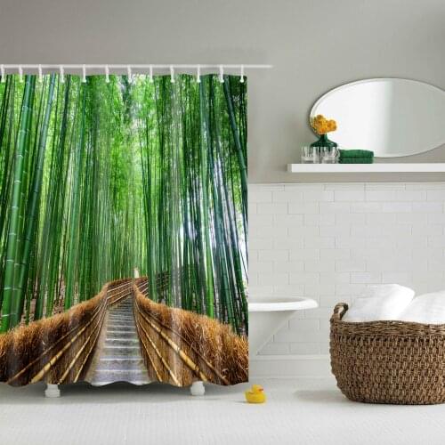 3D Nature Forest Theme Shower Curtain Green Bamboo Bathroom Decor Set Washable With Hook Fantasy Natural Scenery Bath Curtains