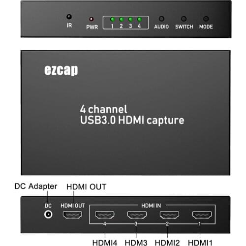 4 CH USB3.0 Video Capture HDMI input 1080P60fps, 4 ch real time record, UVC standard for Windows MAC Linux , android streaming