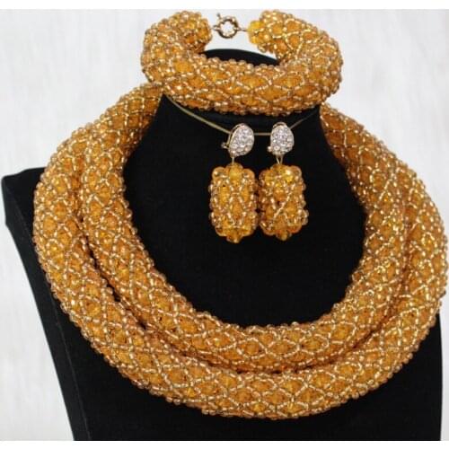 4UJewelry African Beads Jewelry Set for Women Necklace Gold / Orange Choker Nigerian Wedding Bridal Set