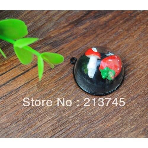 Free ship!!! black 25mm Half Round Glass Vial Dome & 25mm Blank Base Set DIY Glass globe Pendant glass bottle Jewelry findings