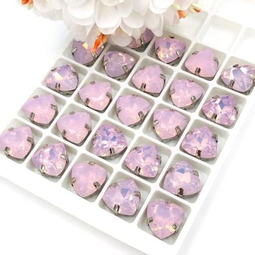 Free shipping 12mm Fat Triangle shape pink Protein High quality Glass Crystal sew on rhinestones diy/clothing accessories