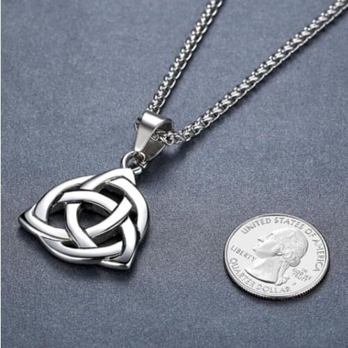 Necklace with Pendant Knot Irish Love Triquetra Lucky Chain Necklaces for Men Length: 60CM