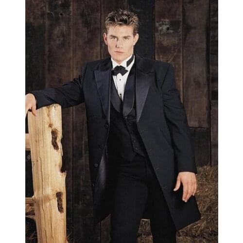 Four Buttons Groomsmen Peak Satin Lapel Groom Tuxedos Black Men Suits Wedding Best Man (Jacket+Pants+Tie+Vest) B931