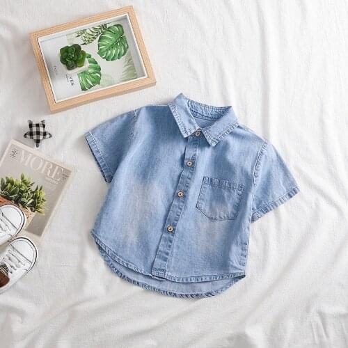 Childrens Shirts 2021 Summer New Baby Boys Shorts Sleeve Denim Shirt Kids Clothes Casual Korean Boys Denim Blouses Kids Tops