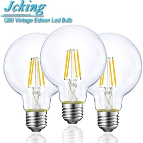 JCKing G80 Dimmable 4W/6W/8W E26/E27 Base LED Filament Bulbs,G80 Clear Glass LED Vintage Edison Bulbs