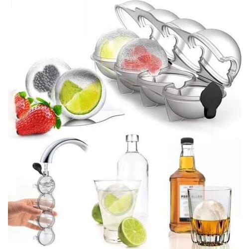 Whiskey 4 Cavity Homemade Round Ball Ice Mold DIY Ice Cream Maker Plastic Ice Mould Ice Tray Bar Tool Kitchen Gadget Accessories