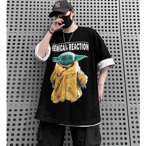 Hip Hop T-shirt Mens Summer Cartoon Printing Cotton Loose Casual Versatile Short Sleeves Streetwear Men Shirts