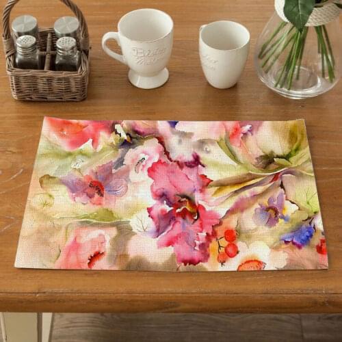 Fuwatacchi Soft Mats Flower Printing Dinner Table Placemat Waterproof Non-Slip Heat Resistant Placemats for Table Bowl Pads New
