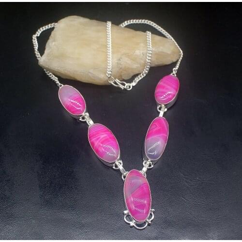 Gemstonefactory Jewelry Big Promotion 925 Silver Rare Stylish Blue Botswana Agate Ladies Women Chain Necklace 46cm 202101679