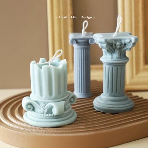 HOT Roman Column Candle Mold Soft Silicone Wax Aroma Candle Making Mould Scented Plaster Art Crafts Flower Pot Silicone Molds