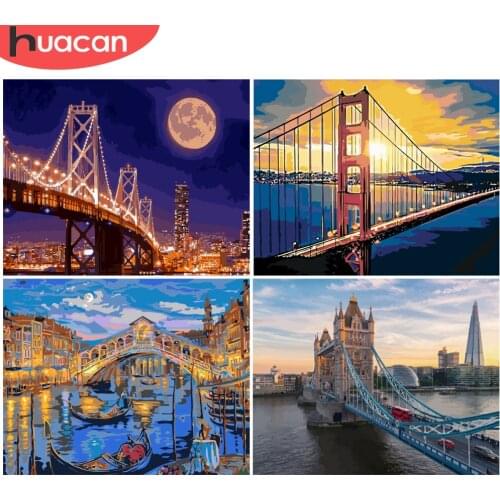 HUACAN Oil Painting By Number Scenery Drawing On Canvas DIY Pictures By Numbers Kits Hand Painted Paintings Bridge Home Decor