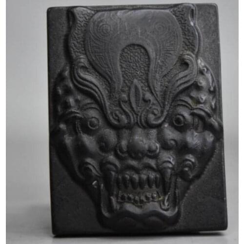 Hongshan culture archaize black iron meteorite tiger head card statue