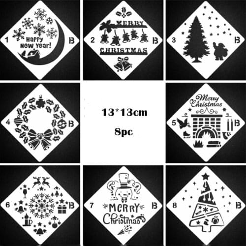 8PC Christmas Painting Template Diy Album Painting Template Scrapbooking Decorative Coloring Embossing Stencils Reusable 13cm B