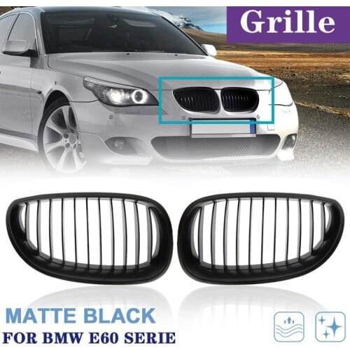 2Pcs Gloss Black / Matte Black Front Sport Wide Kidney Grille Grill For BMW E60 5 Series 2003-2010