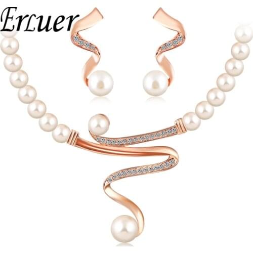 ARUEL fashion Hot Selling Gold Colour imitation pearl chain Necklace/Earrings Sets women Wedding Africa Nigeria Jewelry Sets