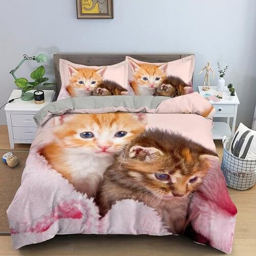 Cute Cat Puppy Dog Bedding Sets Animal Duvet Cover Bedclothes Twin/Queen/King Size Bed Room For Kids Bedding Gifts