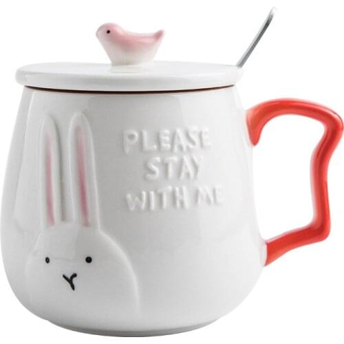 High Capacity Child Cute Mug Cartoon Creative Milk Ceramic Mug with Spoon Simple Taza Para Cafe Kids Home Drinkware OO50MK
