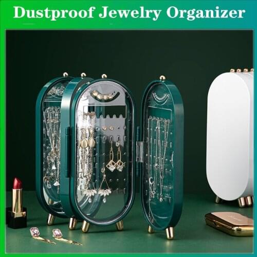 New Women Girls Fold New Earrings Rings Necklaces Dustproof Multilayer Stand Jewelry Storage Box