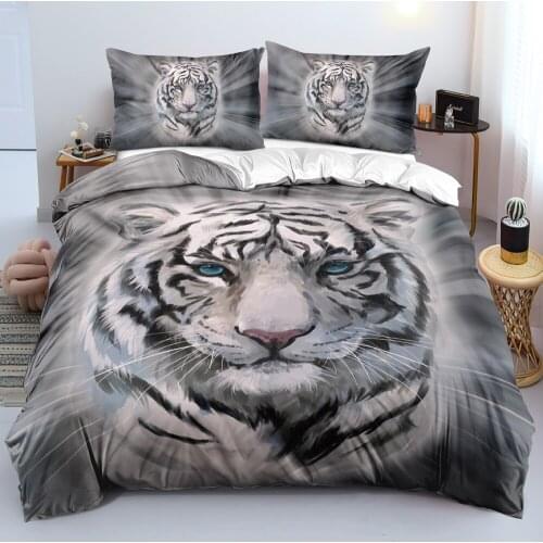 3D Animal Custom White Duvet Covers Set Quilt Cover Pillow Shames Sets Full King Queen Double Full Twin Size Tiger Home Textile