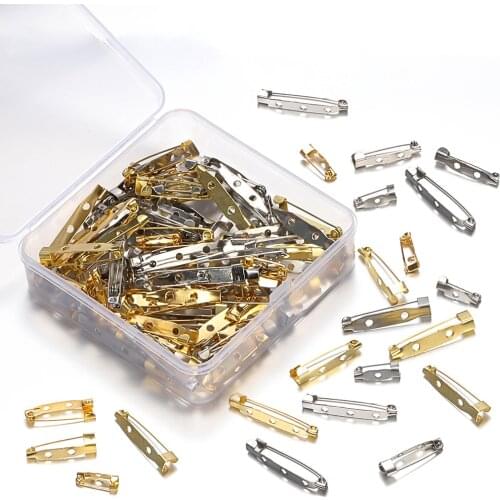 100pcs Mix 15/25/30/35mm Brooch Pins Base Box Set Gold Safety Pins Blank Settings for DIY Jewelry Making Findings Supplies
