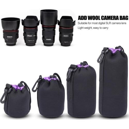 Neoprene DSLR Camera Lens Pouch Case Drawstring Waterproof SLR Lens Shockproof Soft Protective Bag for Canon Nikon Sony