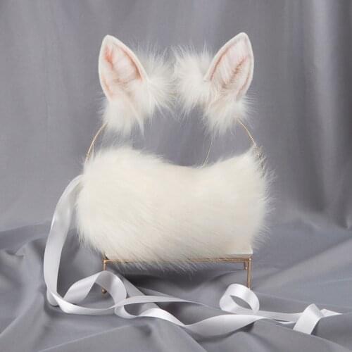 New White Rabbit Bunny Ears Hairhoop Tail Cosplay Prop Headband for Anime Game Halloween Costume Accessories Handmade Work