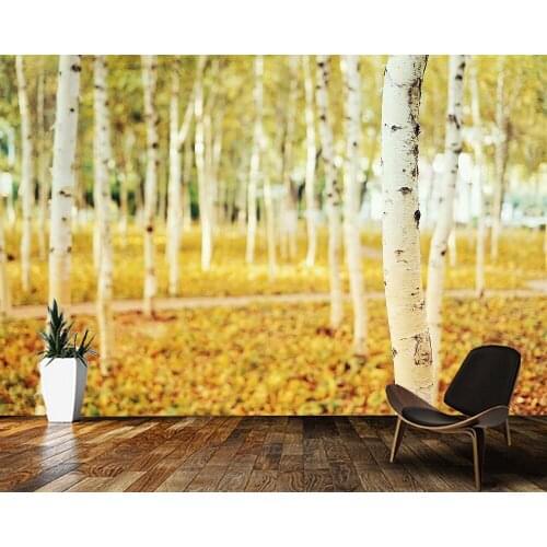 Papel de parede Autumn birch forest natural landscape 3d wallpaper mural,living room tv wall bedroom wall papers home decor
