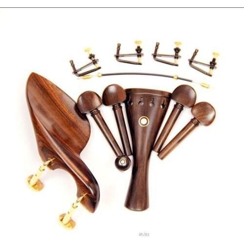 Wholesale 2 Sets Ebony Wood 4/4 Violin Parts Accessories Chinrest Golden Clamps Installed Endpin Tuners Pegs