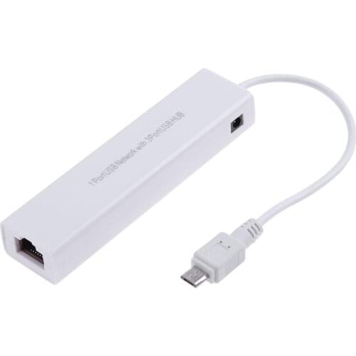 OTG 3 Port USB 2.0 HUB 10/100MB Micro USB to RJ45 LAN Adapter Wired Network Card for Android Tablet