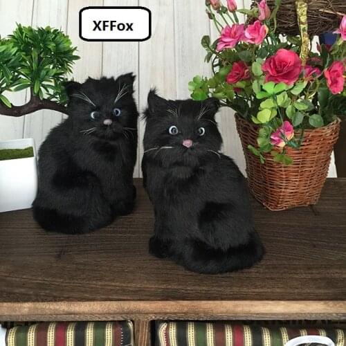 A pair of real life black cat models plastic&furs cute sitting cat doll gift about 18x12x11cm xf1450