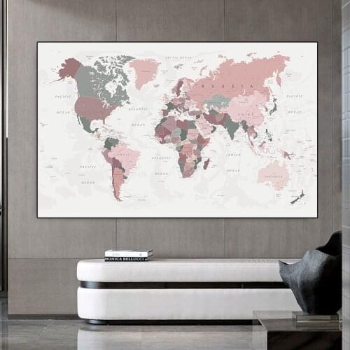 World Map Poster Print Pink Colors Wall Art Canvas Painting Big Size Cuadros Wall Picture for Living Room Home Decoration