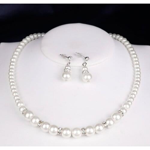 Sigle Simulated Pearls Short Necklace Earrings Bracelet Set Rhinestones Big Beads Jewelry Sets for Women