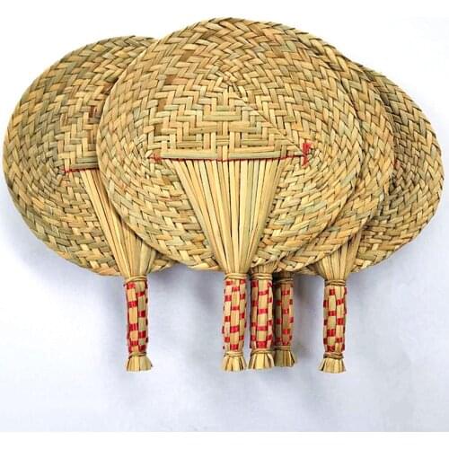 Chinese Style Handmade Straw Fan Hand-woven Palm Leaf Hand Wove Round Fan Summer Cooling Mosquito Repellent Hand Fans