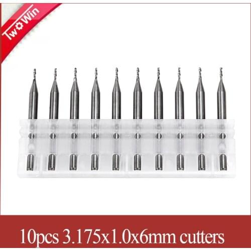 10pcs/set 3.175mm CNC Bits Single Flute Spiral Router Carbide End Mill Cutter Tools aluminum substrate milling cutter